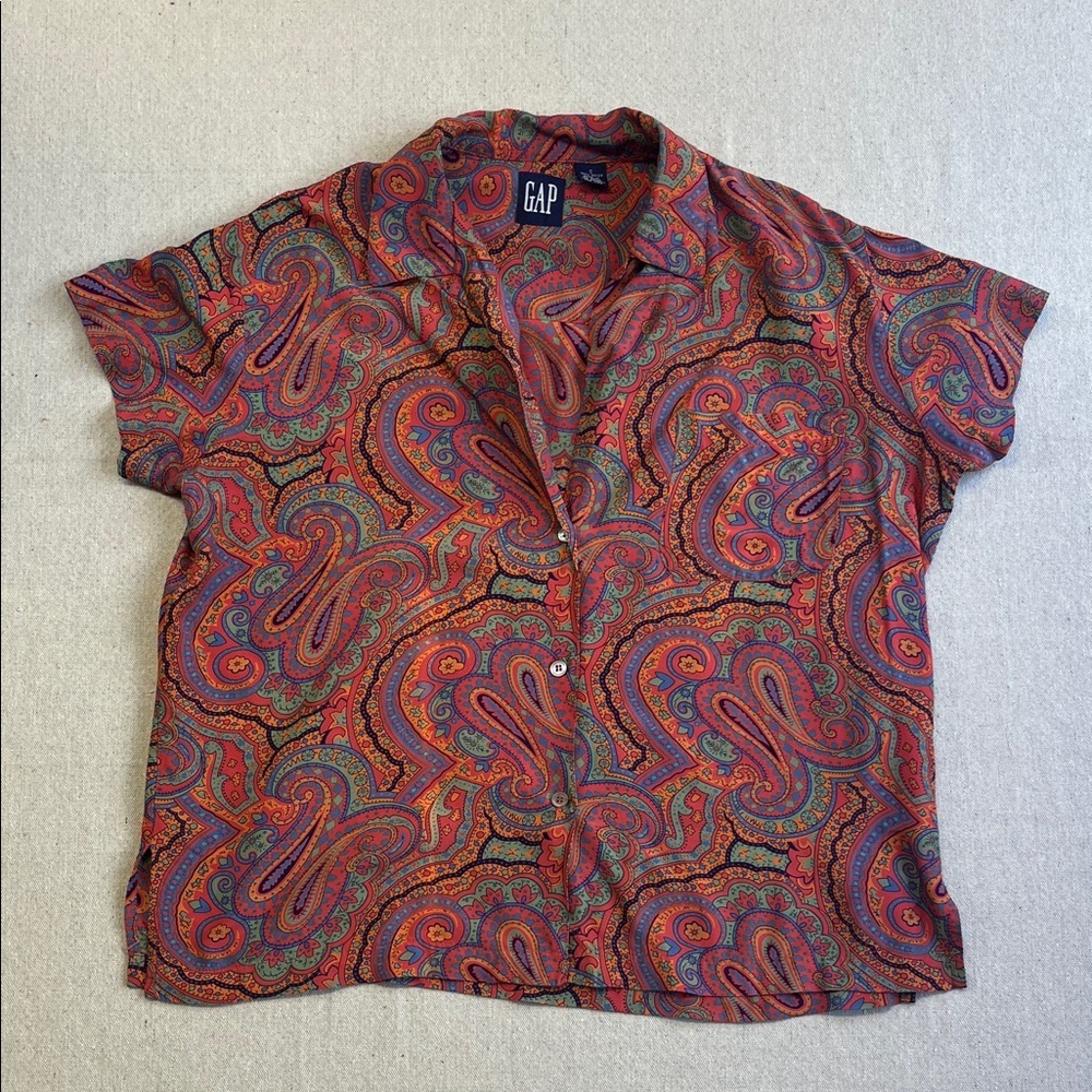 GAP Paisley Button Up Blouse Short Sleeve Multicolor Size S